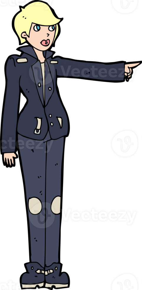 cartoon woman in leather jacket pointing png