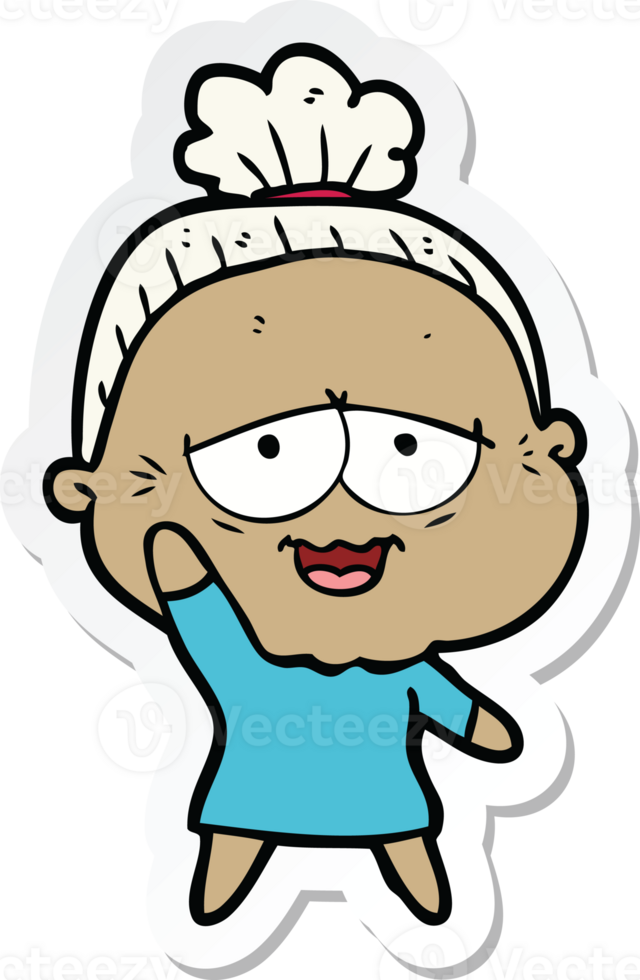 sticker of a cartoon happy old lady png
