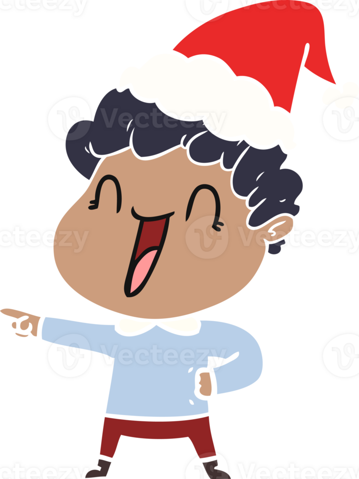 hand drawn flat color illustration of a happy man wearing santa hat png