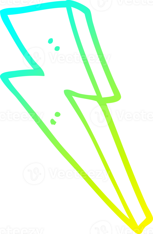 cold gradient line drawing of a cartoon lightning bolt png