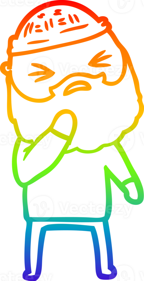 rainbow gradient line drawing of a cartoon man with beard png