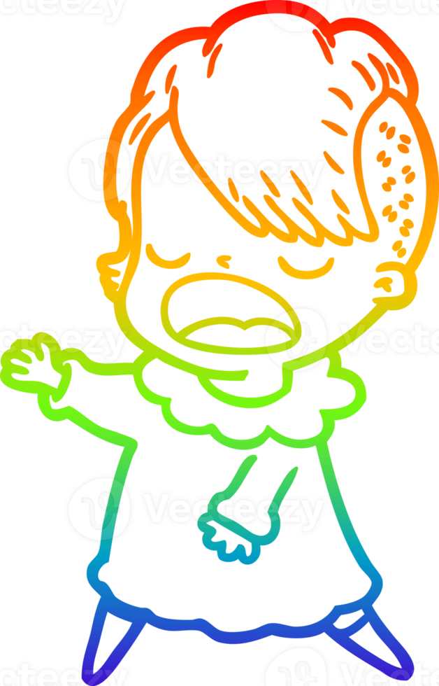 rainbow gradient line drawing of a cartoon cool hipster girl talking png