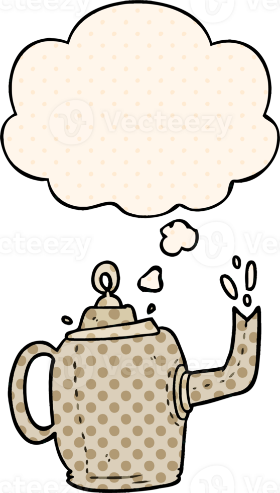 cartoon old kettle with thought bubble in comic book style png