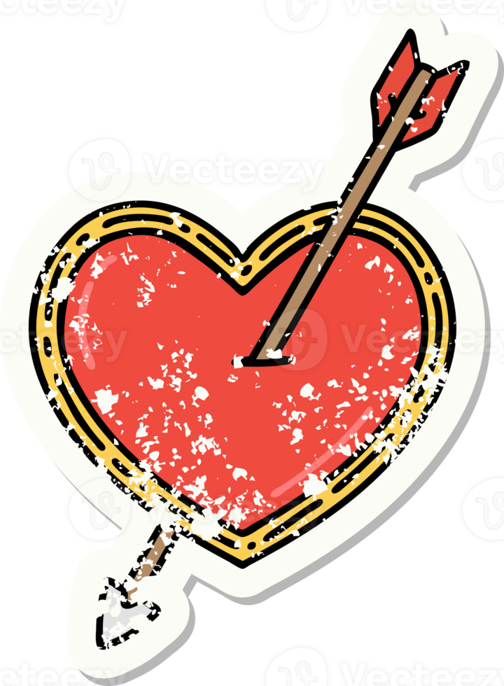 distressed sticker tattoo in traditional style of an arrow and heart png