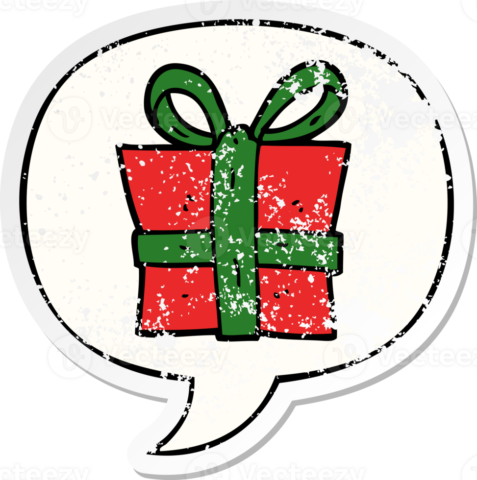 cartoon gift with speech bubble distressed distressed old sticker png