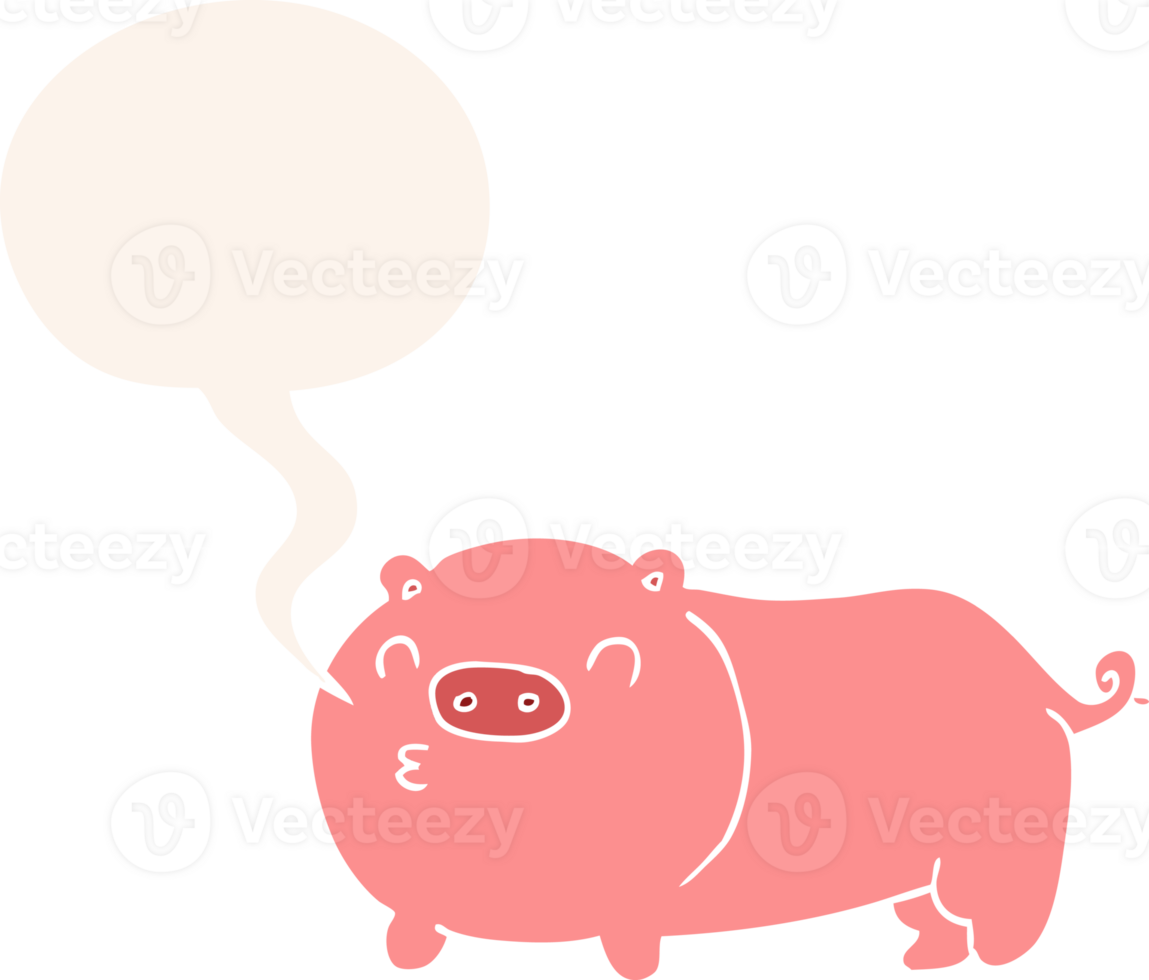 cartoon pig with speech bubble in retro style png
