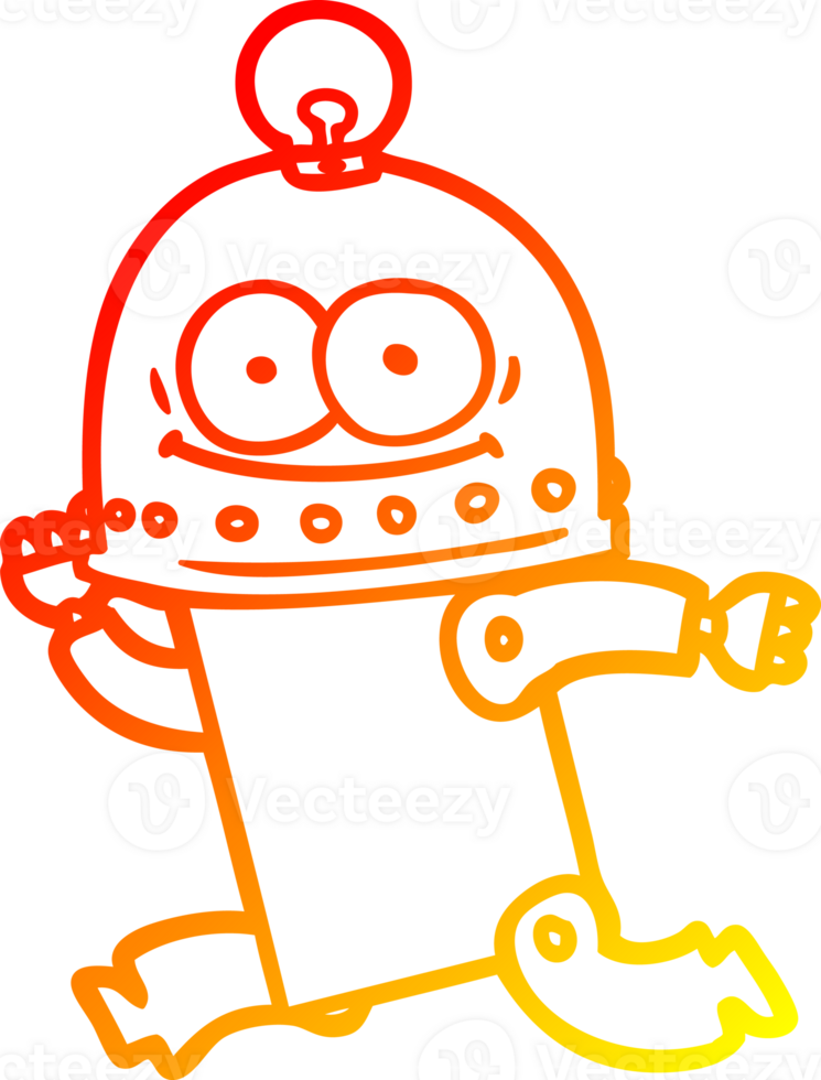 warm gradient line drawing of a happy carton robot with light bulb png