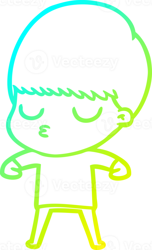 cold gradient line drawing of a cartoon calm boy png
