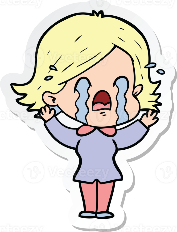 sticker of a cartoon woman crying png