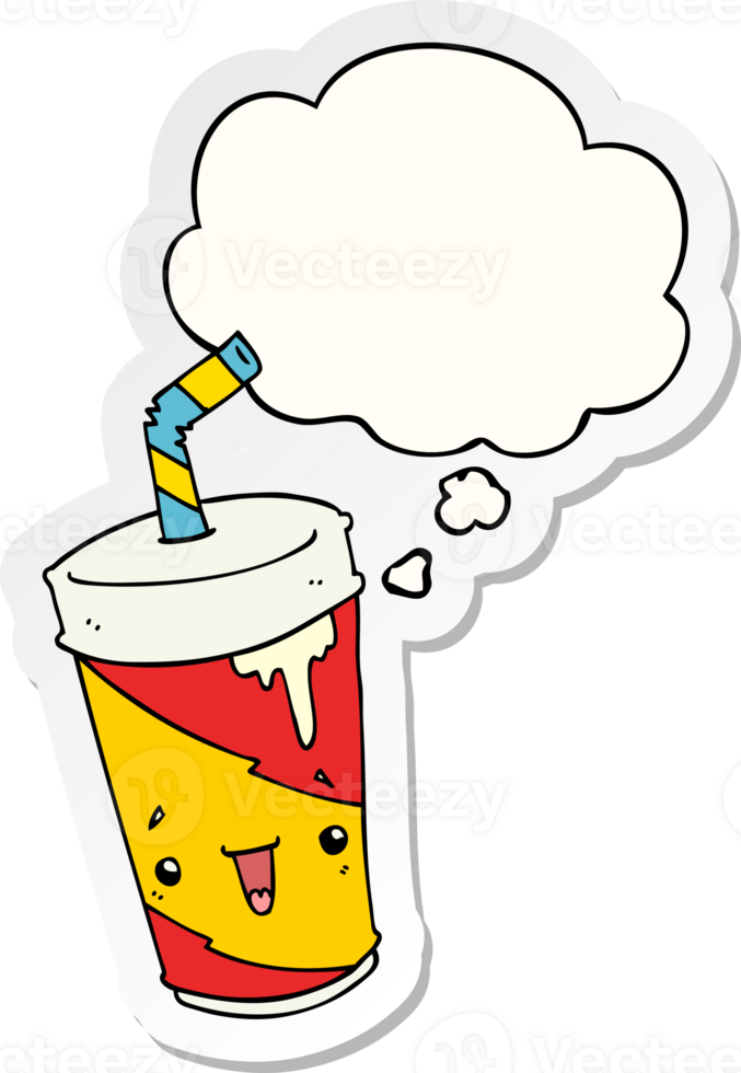 cartoon soda cup with thought bubble as a printed sticker png