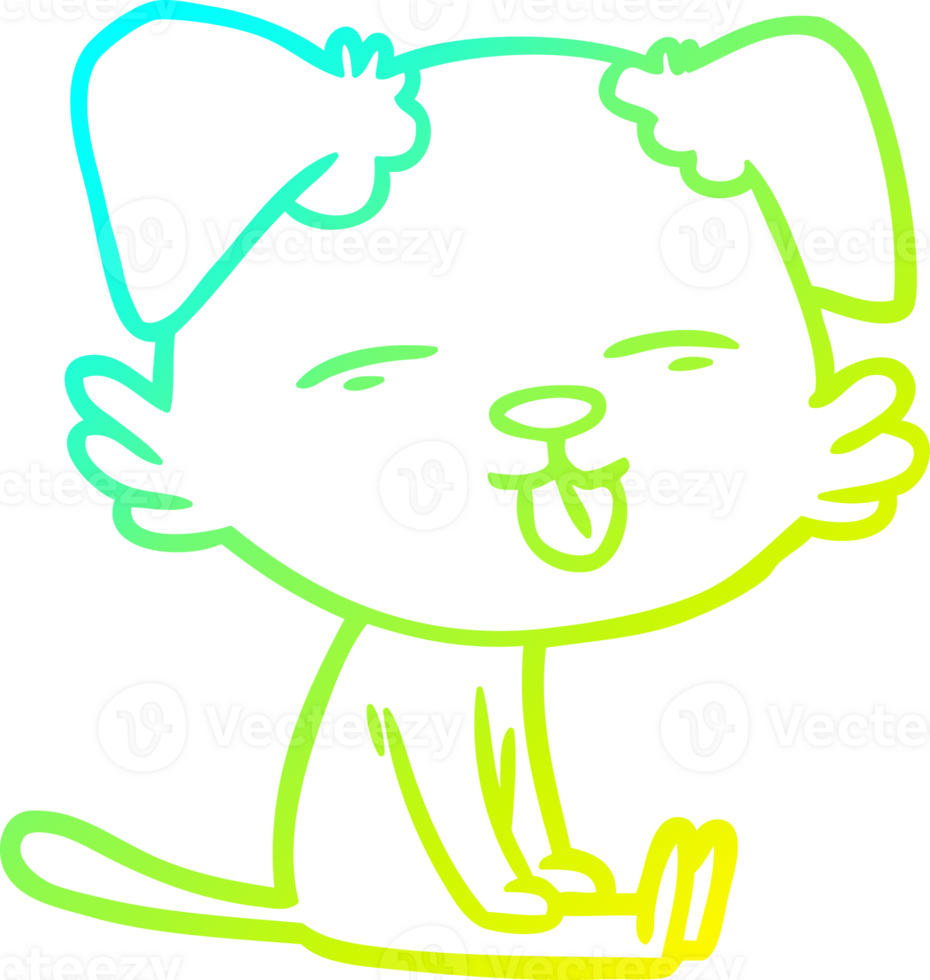 cold gradient line drawing of a cartoon dog sticking out tongue png