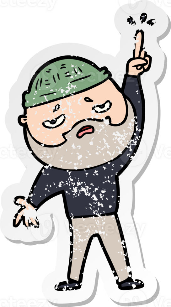 distressed sticker of a cartoon worried man with beard png