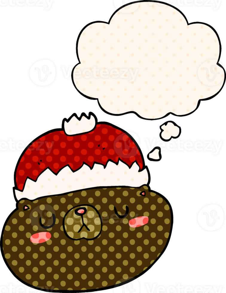 cartoon christmas bear with thought bubble in comic book style png