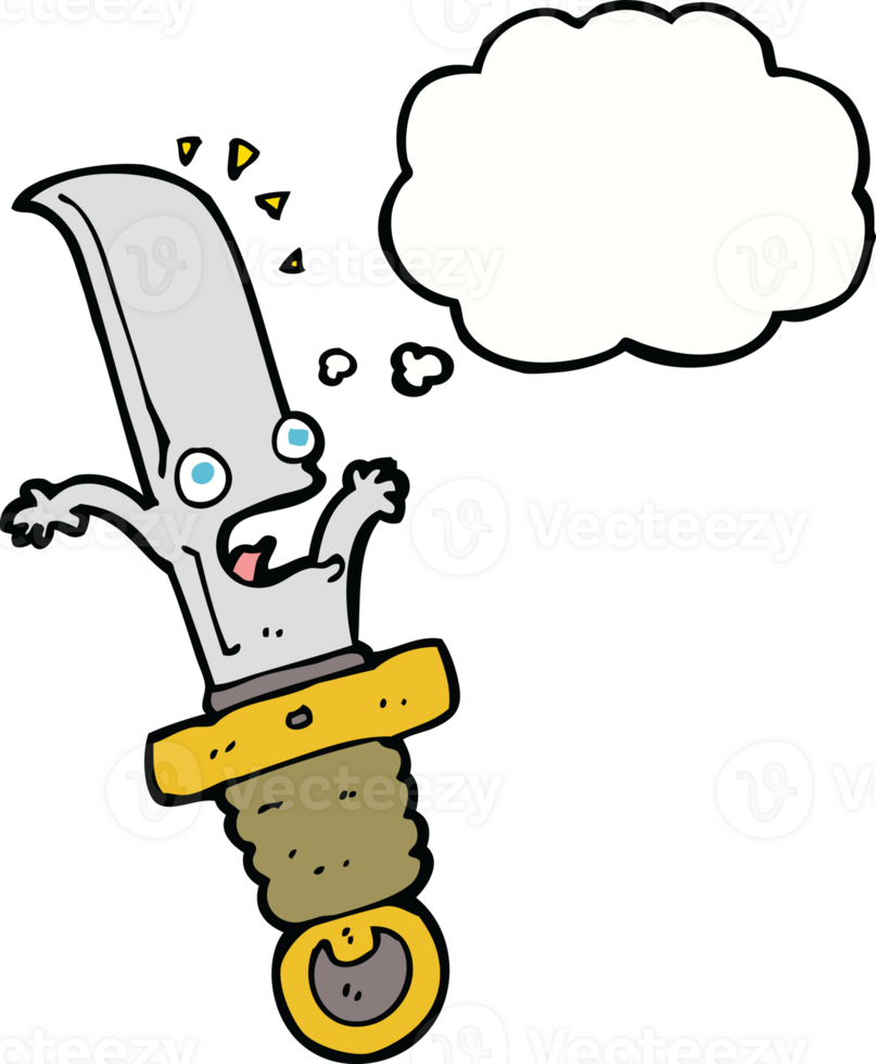 cartoon frightened knife with thought bubble png