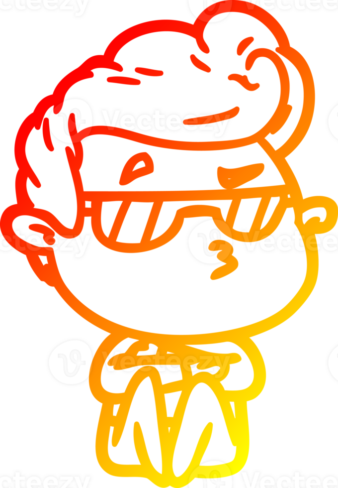 warm gradient line drawing of a cartoon cool guy png