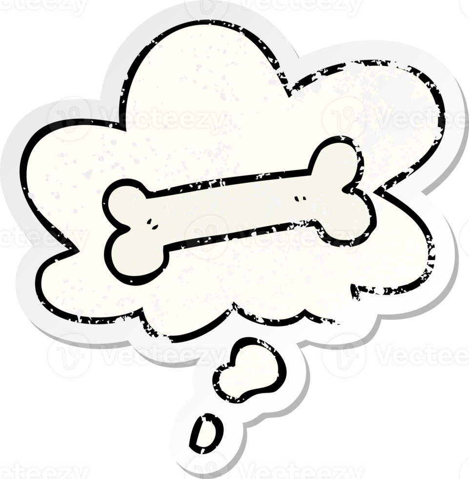 cartoon bone with thought bubble as a distressed worn sticker png