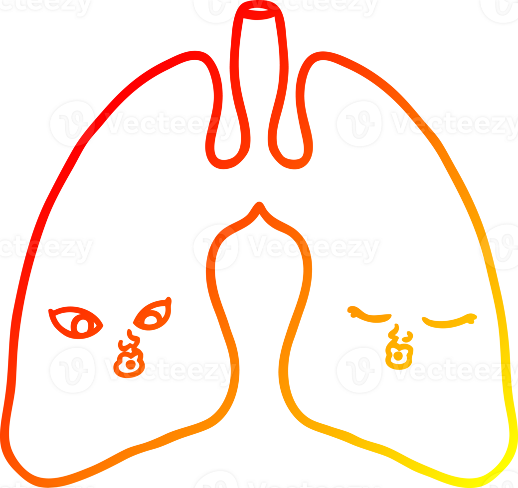warm gradient line drawing of a cartoon lungs png