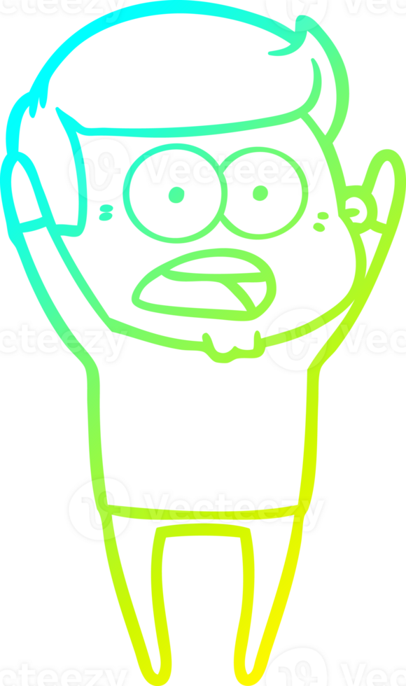 cold gradient line drawing of a cartoon shocked man png
