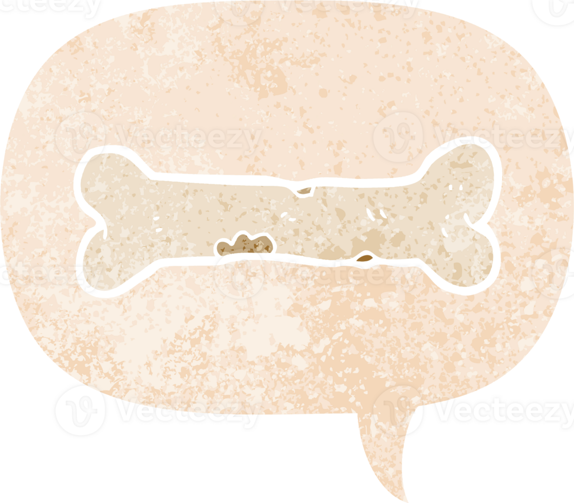 cartoon bone with speech bubble in grunge distressed retro textured style png