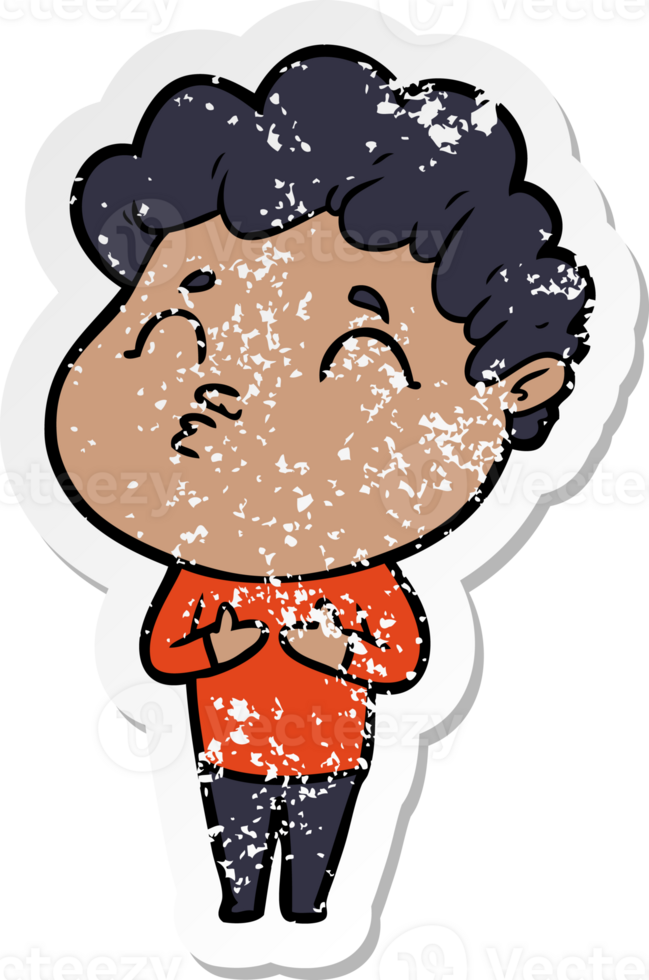 distressed sticker of a cartoon man pouting png