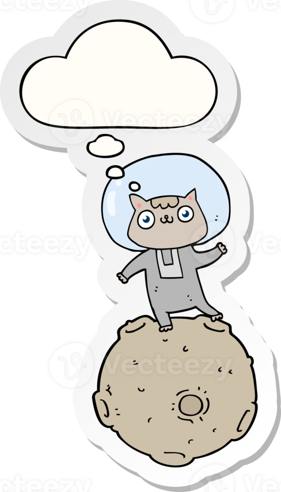 cute cartoon astronaut cat with thought bubble as a printed sticker png