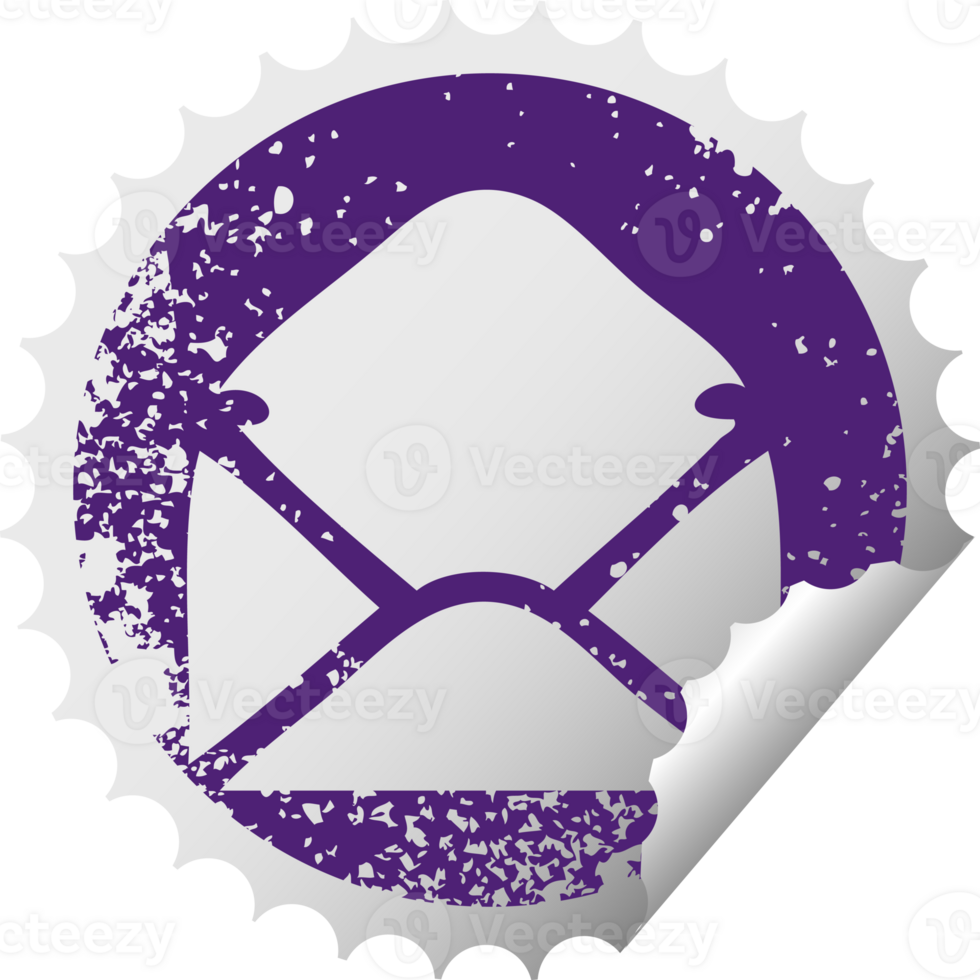 distressed circular peeling sticker symbol of a paper envelope png