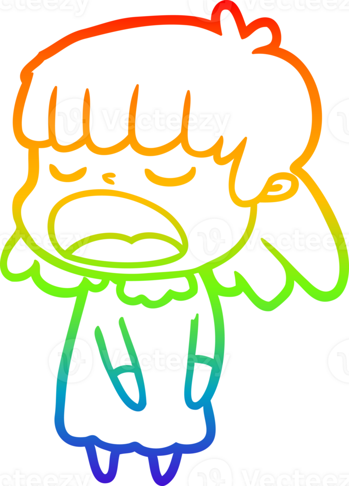 rainbow gradient line drawing of a cartoon woman talking loudly png