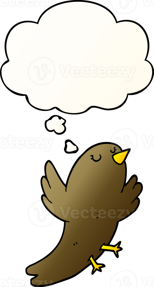 cartoon bird with thought bubble in smooth gradient style png