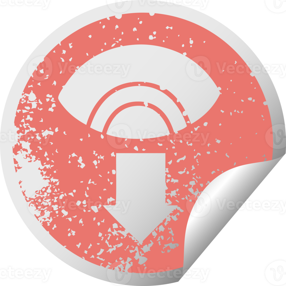 distressed circular peeling sticker symbol of a eye pointing down png
