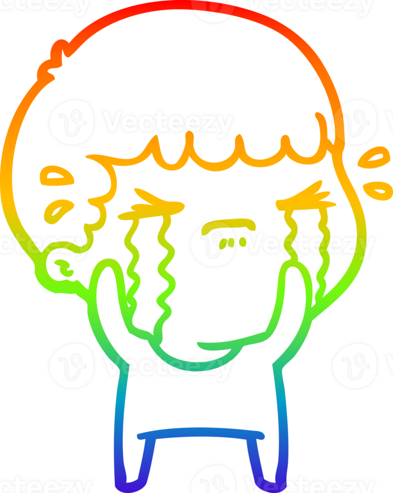 rainbow gradient line drawing of a cartoon man crying png