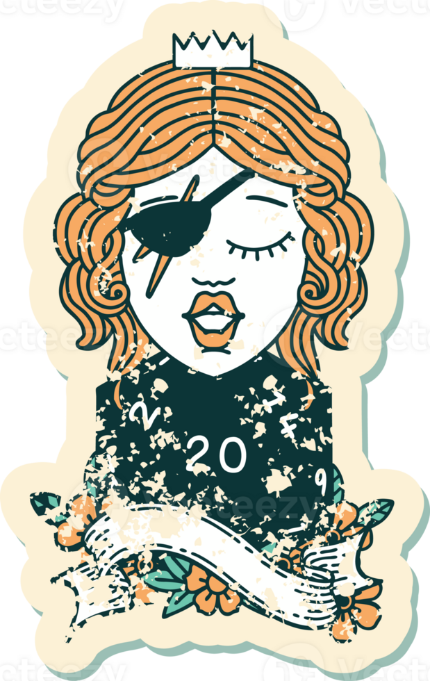 Retro Tattoo Style human rogue with natural twenty dice roll png