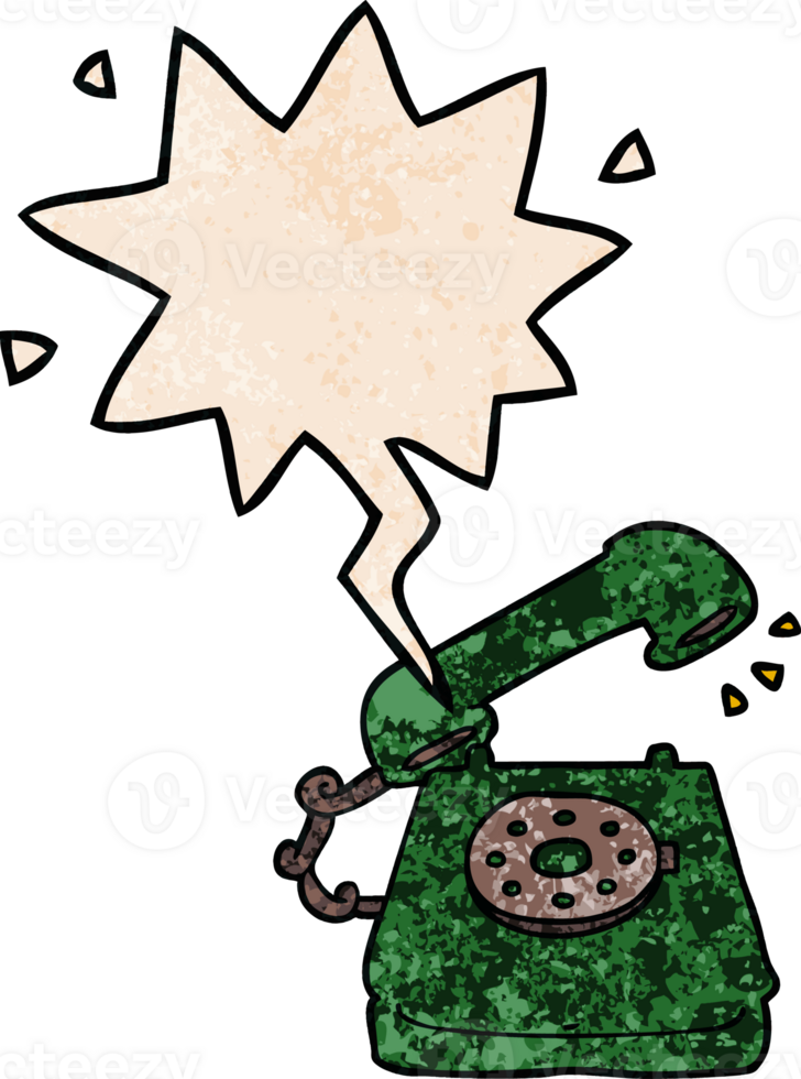 cartoon old telephone with speech bubble in retro texture style png
