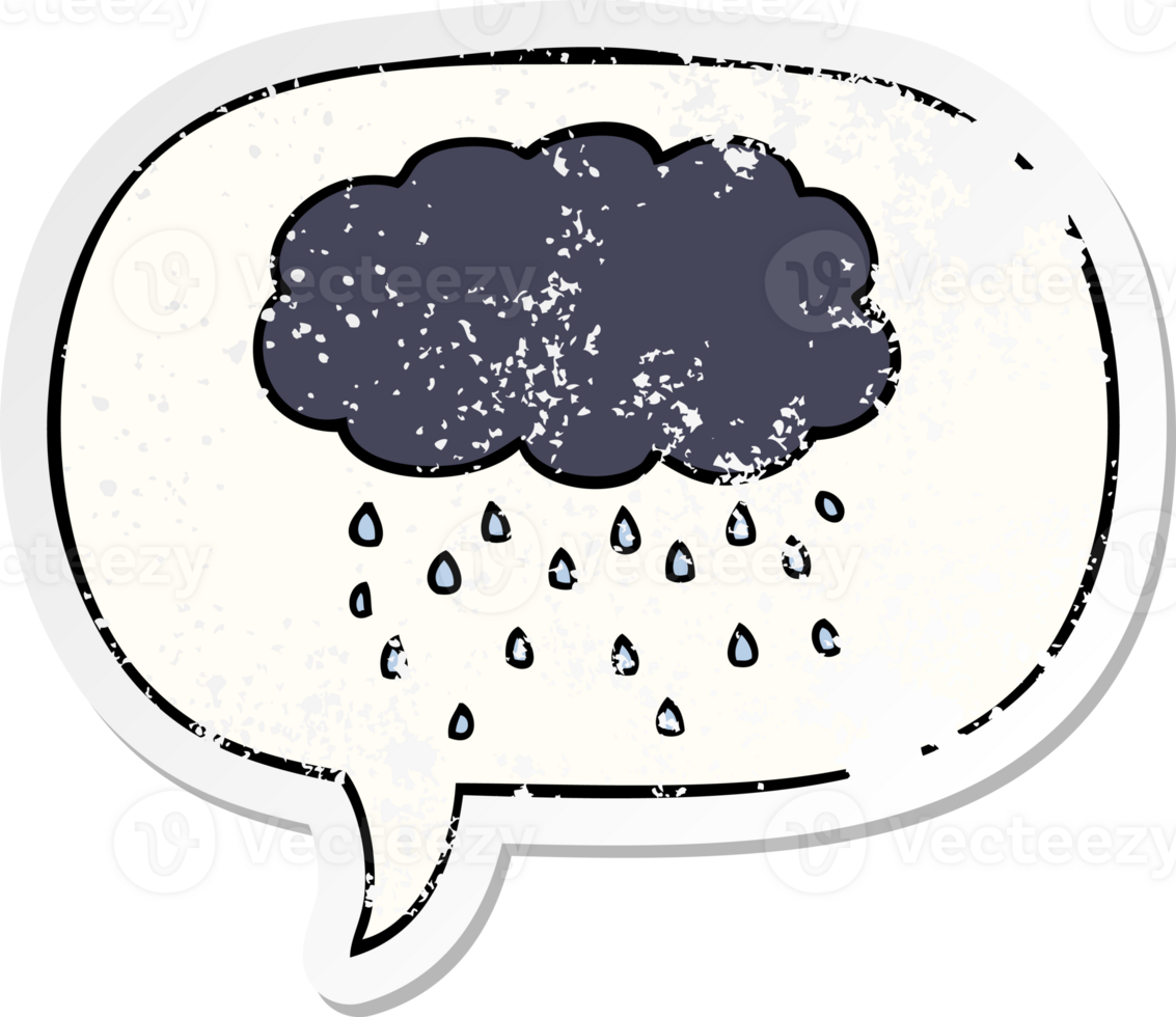 cartoon cloud raining with speech bubble distressed distressed old sticker png
