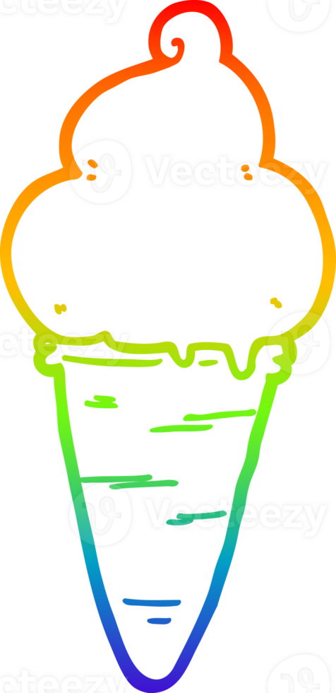 rainbow gradient line drawing of a cartoon ice cream png