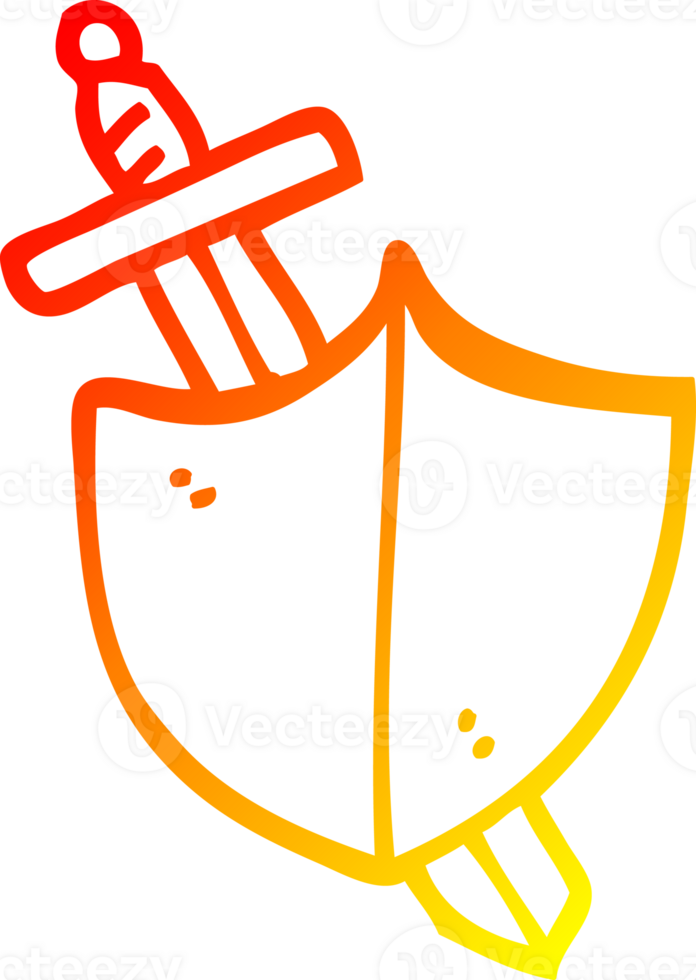 warm gradient line drawing of a cartoon sword and shield png