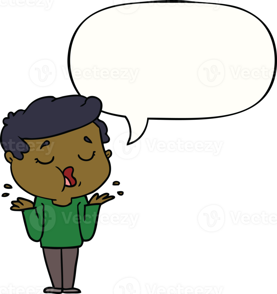 cartoon man talking and shrugging shoulders with speech bubble png