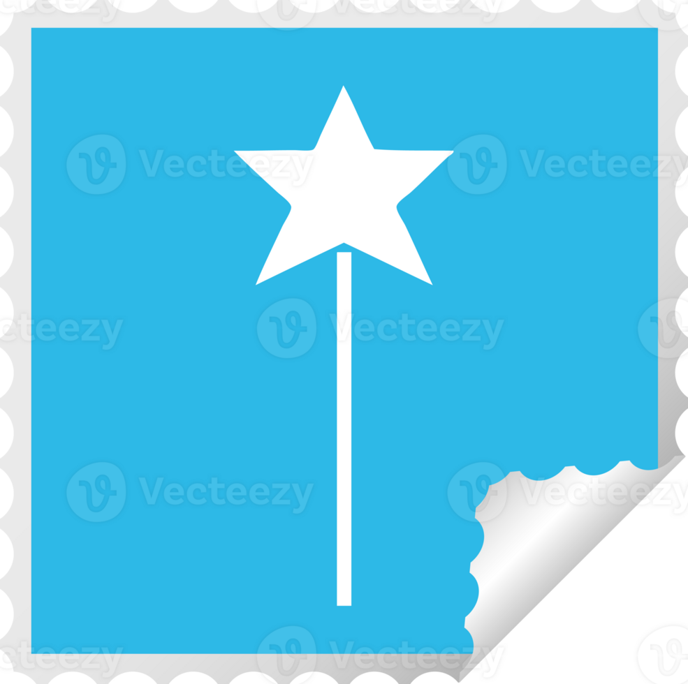 square peeling sticker cartoon of a star wand png