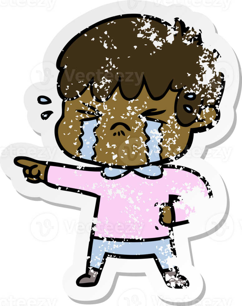 distressed sticker of a crying boy cartoon png