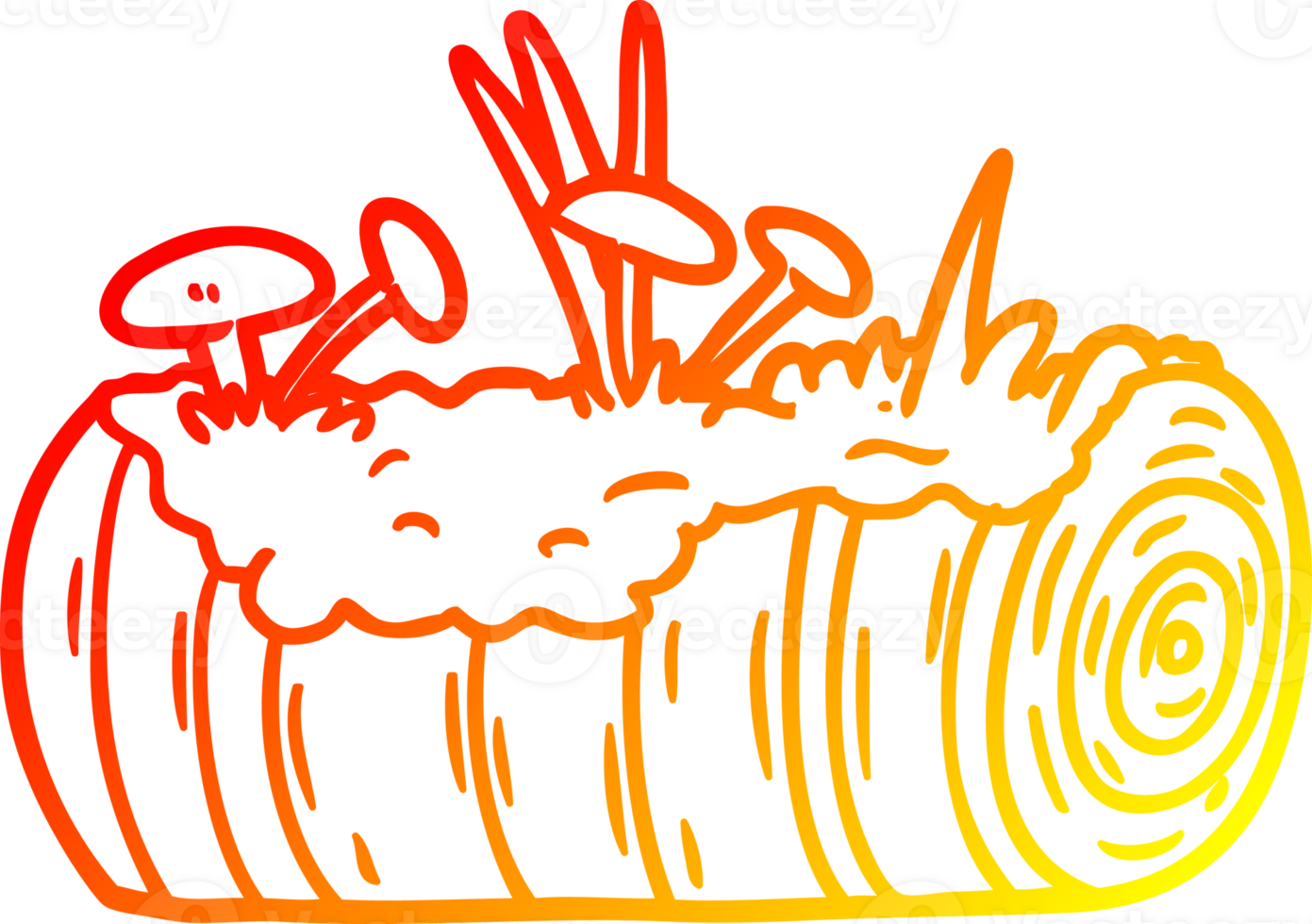 warm gradient line drawing of a cartoon old log with mushrooms png