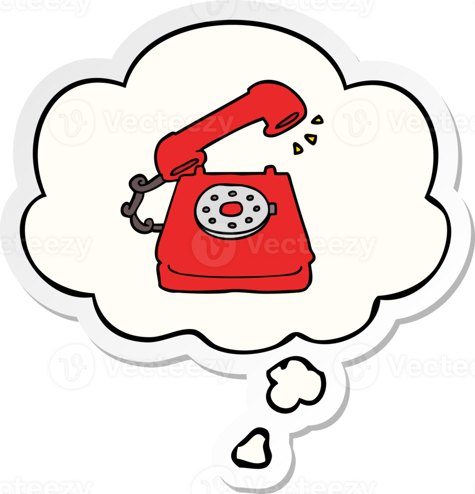 cartoon old telephone with thought bubble as a printed sticker png