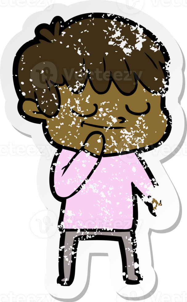 distressed sticker of a cartoon happy boy png