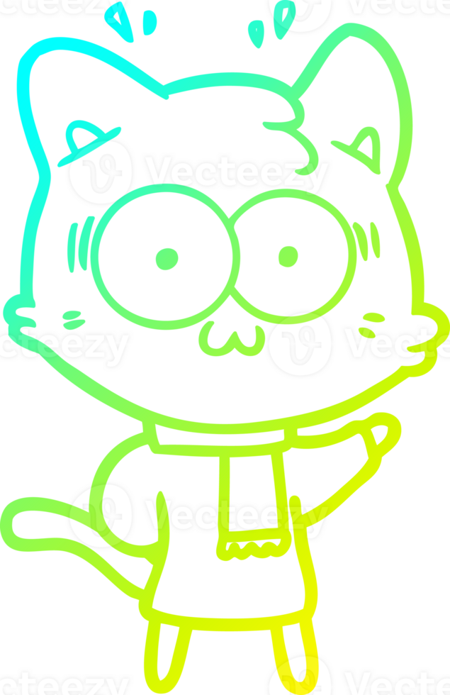 cold gradient line drawing cartoon surprised cat wearing cold winter clothes png