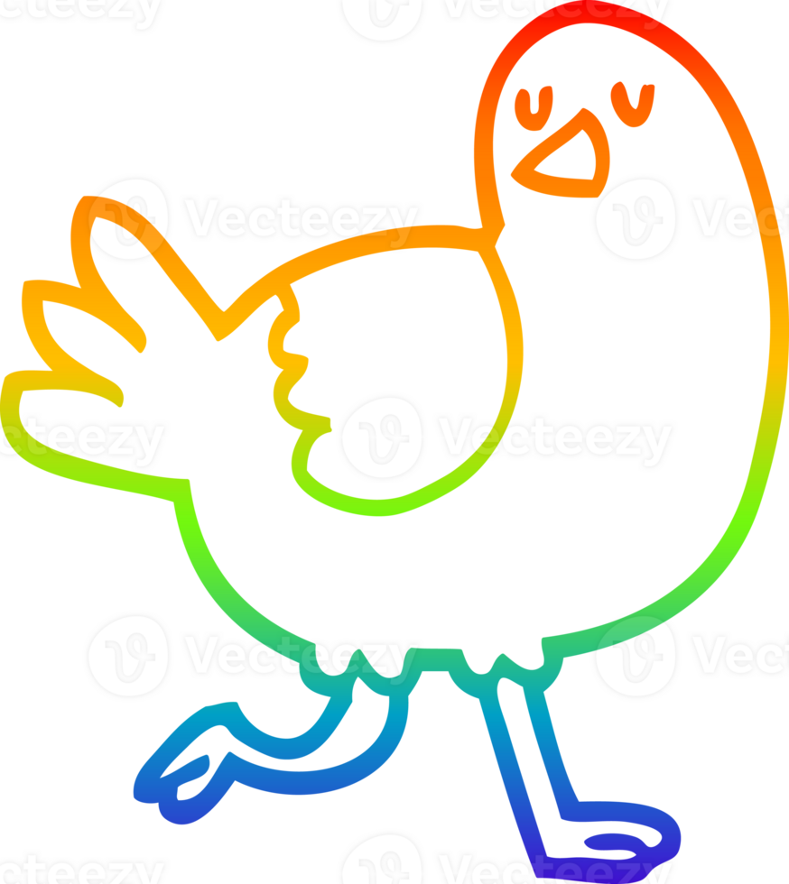 rainbow gradient line drawing of a cartoon bird running png