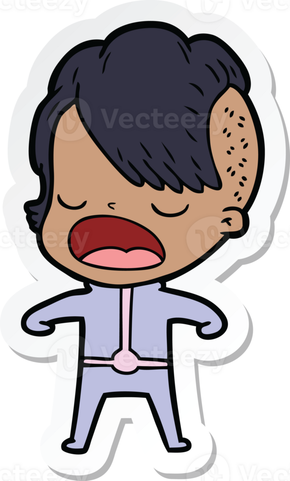 sticker of a cartoon cool hipster girl talking png