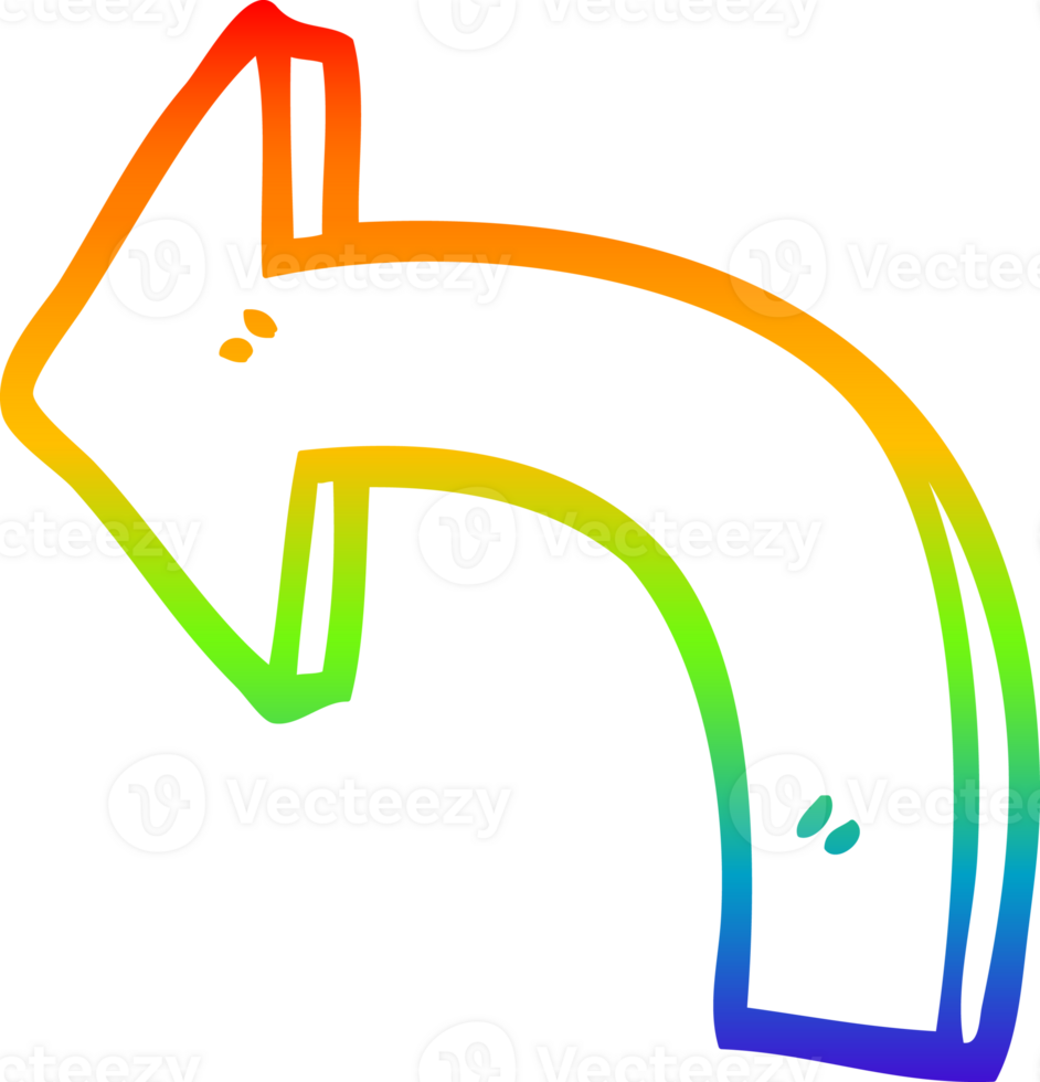 rainbow gradient line drawing cartoon directing arrow png