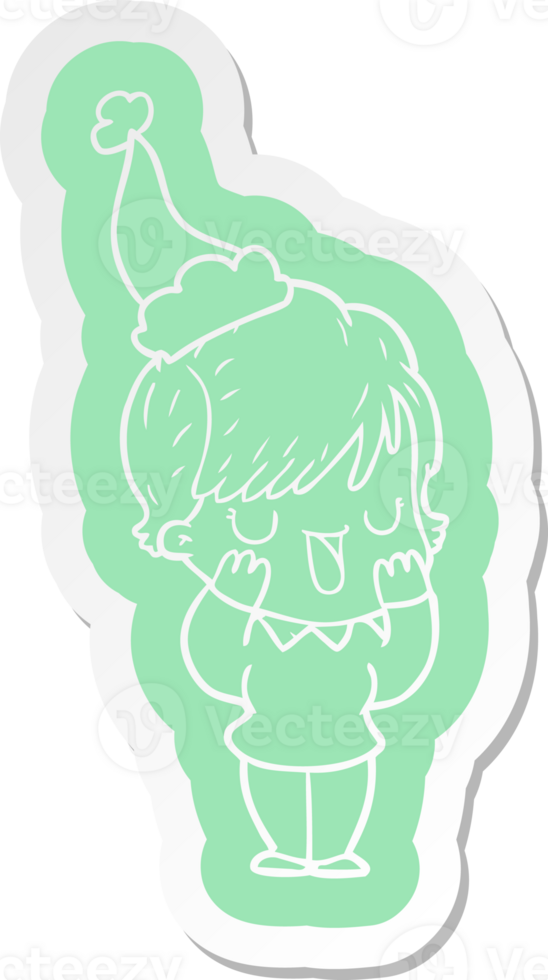 cartoon  sticker of a woman talking wearing santa hat png