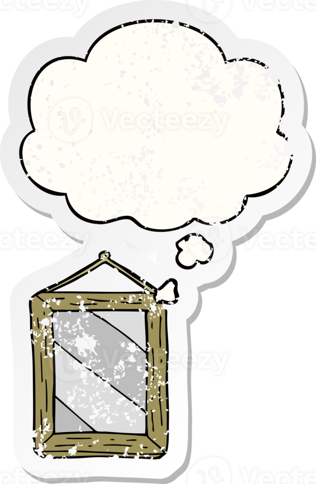 cartoon mirror and thought bubble as a distressed worn sticker png
