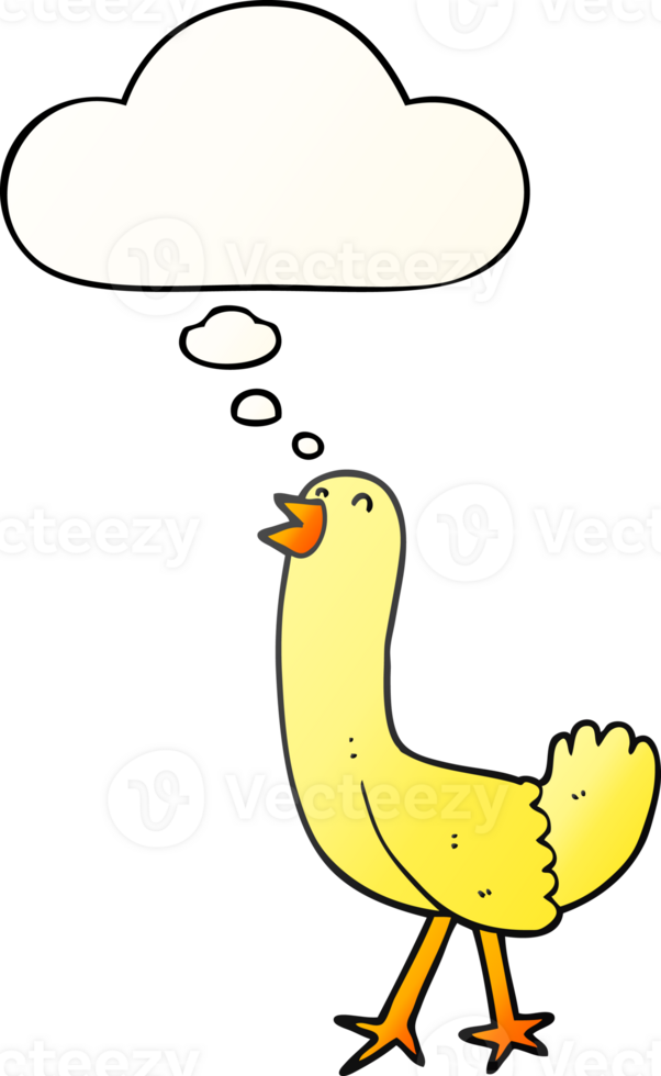 cartoon bird and thought bubble in smooth gradient style png