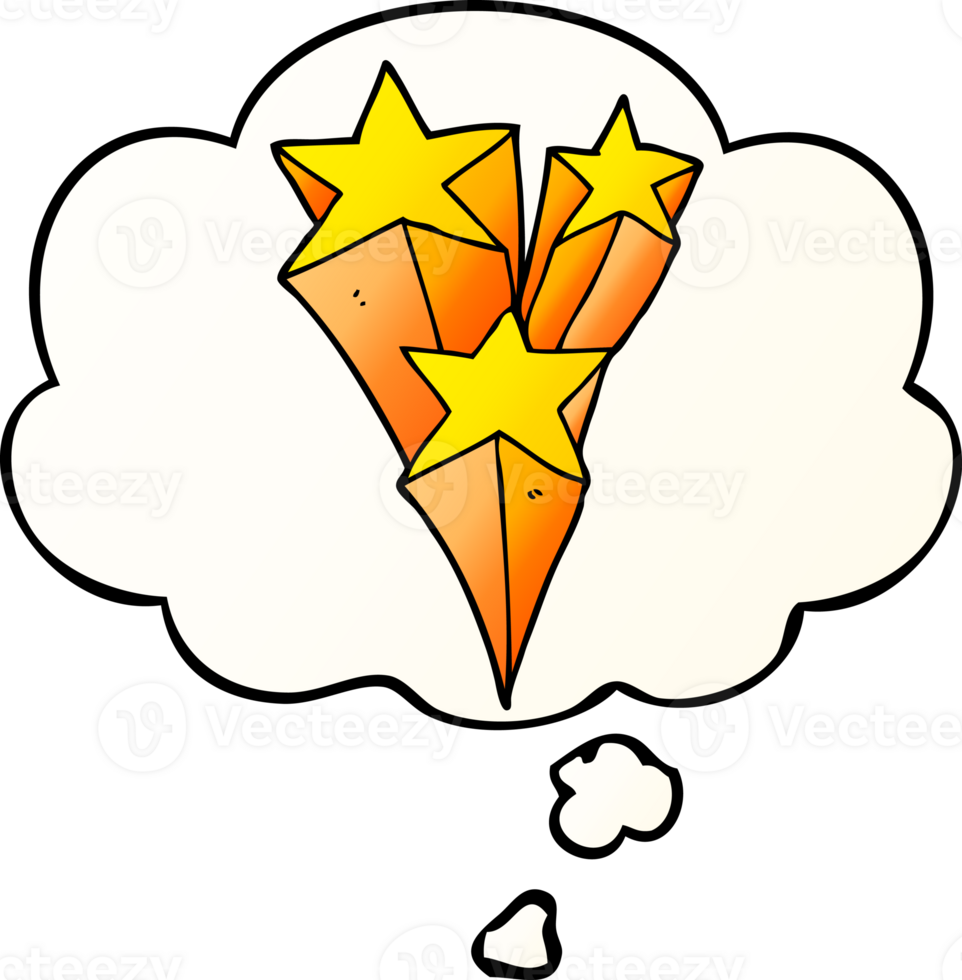 cartoon shooting stars and thought bubble in smooth gradient style png