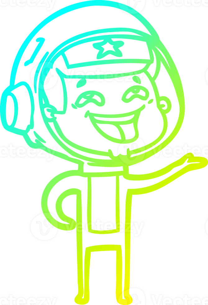 cold gradient line drawing of a cartoon laughing astronaut png